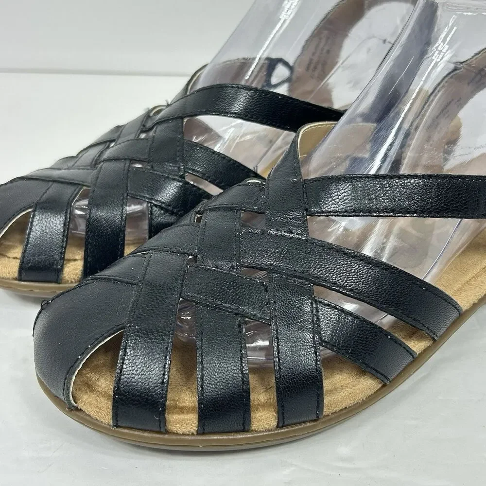 Hush Puppies Ridley Bounce Sandals 8.5 Black Leather Fisherman Strappy HPW10487